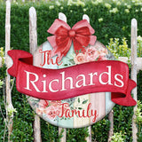 Custom front door sign Name floral porch wreath Main entrance custom Welcome sign - Wooden front porch decor - 933101HC