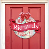 Custom front door sign Name floral porch wreath Main entrance custom Welcome sign - Wooden front porch decor - 933101HC