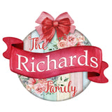 Custom front door sign Name floral porch wreath Main entrance custom Welcome sign - Wooden front porch decor - 933101HC