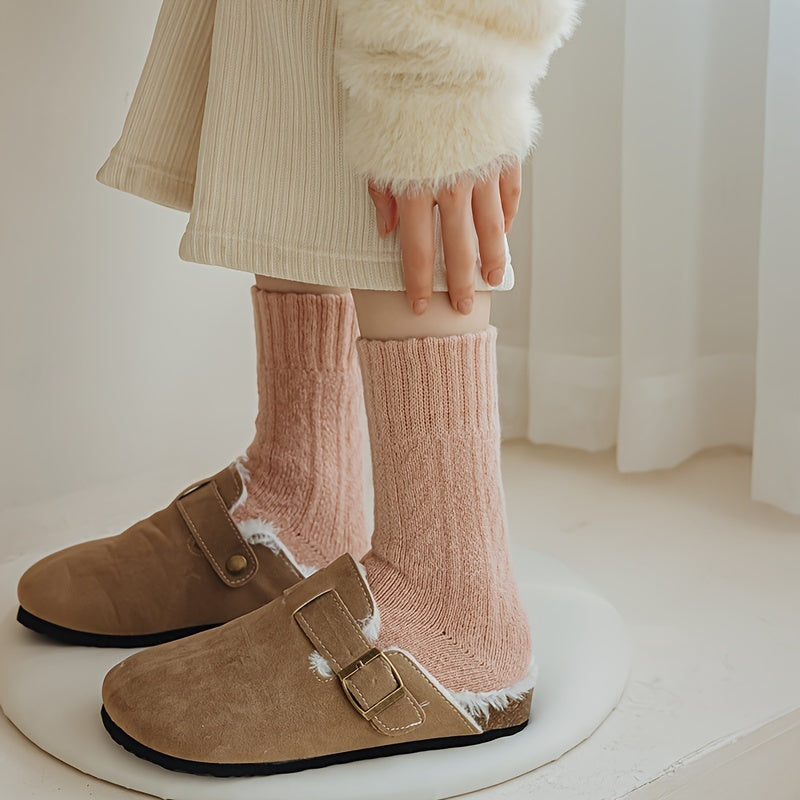 4 pares de calcetines gruesos, cálidos y cómodos, de rizo, de tubo medio, para mujer.