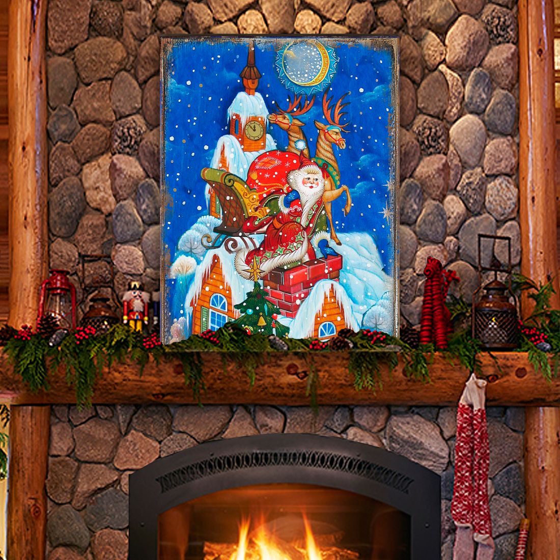 Arte mural de madera de Papá Noel con entrega especial de G. DeBrekht - Decoración navideña de Papá Noel y muñeco de nieve - 81215822B
