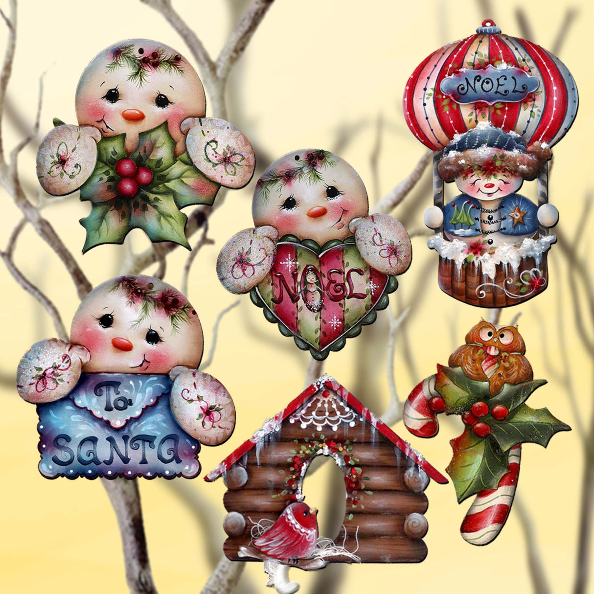 Giggles and Gifts Decorative Wooden Clip-on Ornaments Set of 6 by Jamie Mills-Price - Christmas Decor - 8090048C-MP-S6