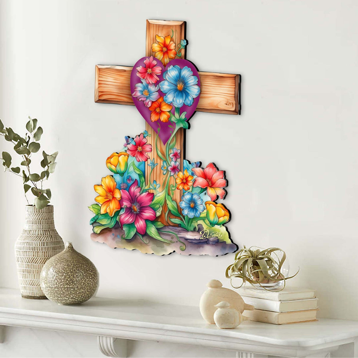 Easter Floral Wooden Cross by G. Debrekht - Easter Spring Decor - 88166