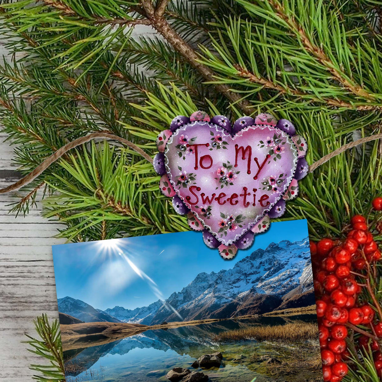 Adornos decorativos de madera con forma de corazón de amor (juego de 6) - Family Love Decor - 8090128C-S6