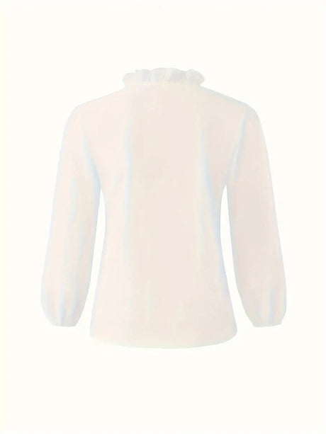 Pure Color Ruffle Hemline Shirt, Casual V-neck Long Sleeve Shirt. - Lootquake