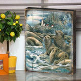 Leones del Mar, Cuevas del Faro, Arte mural de madera de J. Bergsma - Decoración de vida silvestre - 8592883BP-JB