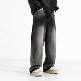 American-style Heavy Washed Black And Gray Straight Jeans Men's Loose Wide Leg Casual Trousers - Lootquake