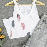 Ladies' V-neck Feather Print Fashionable Versatile Casual Camisole Vest - Lootquake