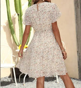 Women's V-neck European And American Floral Print Butterfly Sleeve Short Sleeved Vacation Dress - Lootquake