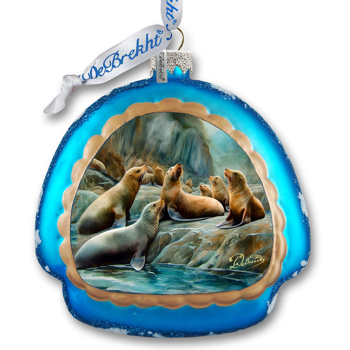 Coastal Sea Lions Rainbow Glass Ornament by G. Debrekht - Wildlife Holiday Décor - 756-023