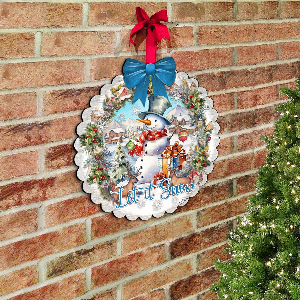 Let It Snow Front Door Welcome Sign, Wooden Front Porch Decor by G. Debrekht Christmas Santa Snowman Decor - 933122H