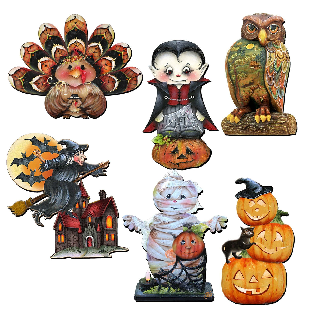 Happy Halloween Decorative Wooden Clip-on Ornaments Set of 6 by Jamie Mills-Price and G. Debrekht - Halloween Decor - 8090135C-S6