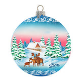 Winter Moose Family Ball Glass Ornament by G. DeBrekht - Wildlife Holiday Decor - 73115