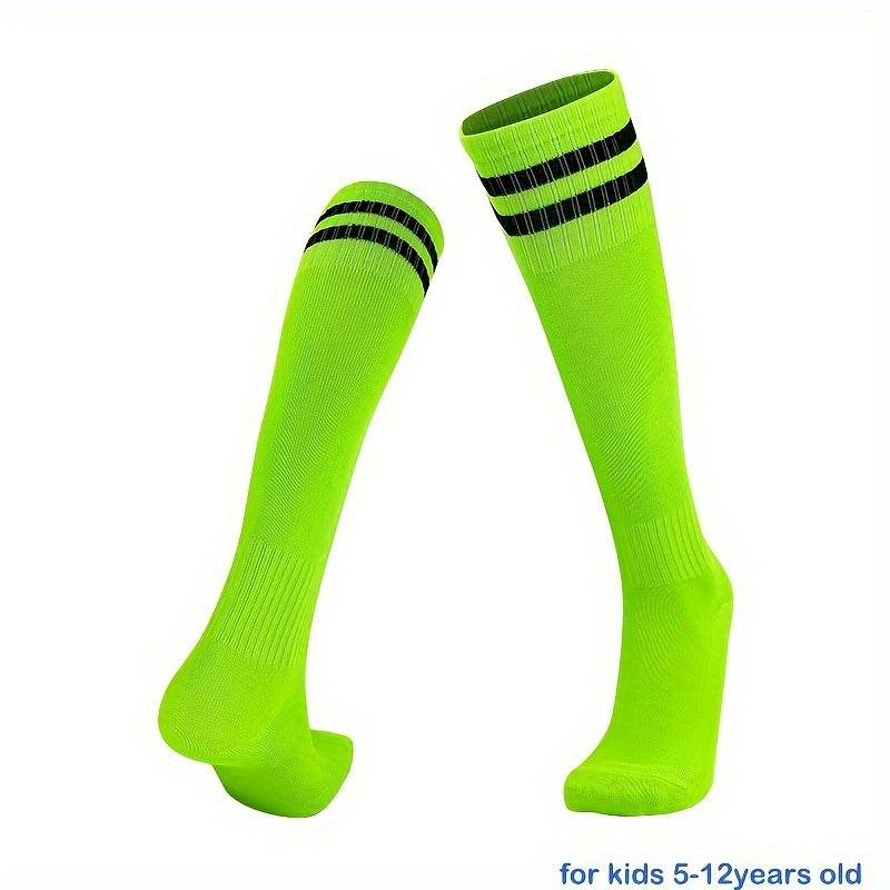 1 par de calcetines deportivos a rayas hasta la rodilla para niños: transpirables y cómodos para baloncesto, fútbol y running.