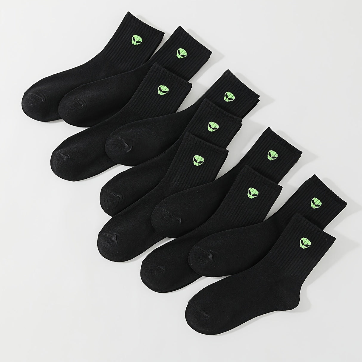 10 pares de calcetines acanalados con estampado de extraterrestre, cómodos y suaves, de tubo medio, medias y calcetería para mujer