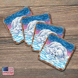 Polar Bears Wooden Cork Coasters Gift Set of 4 by Nature Wonders - Nature Wildlife Decor  - 95381C-S4