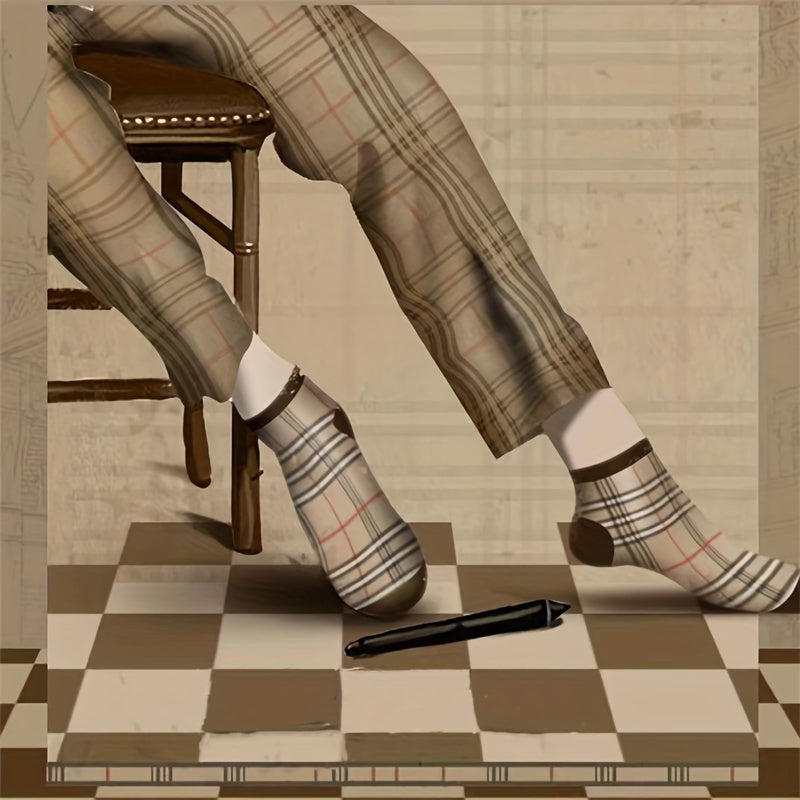 1/5 pares de calcetines de tubo medio elegantes a cuadros para mujer - Mezcla de algodón cómoda y transpirable, ideales para uso diario y atuendos casuales