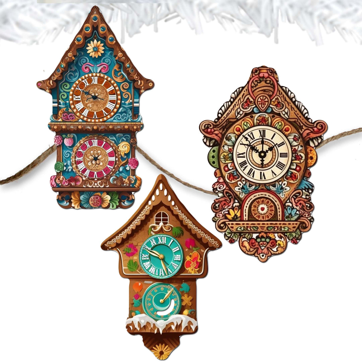 Miniature clock Decorative Wooden Clip-on Ornaments Set of 3 by G. Debrekht - Christmas Decor - 8091020C-S3