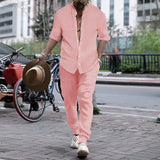 Men's Striped Hengli Collar Shirt Trousers - Lootquake