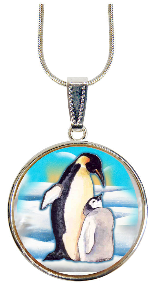 Love Coup[e Penguins Silver Plated Mother of Pearl Jewelry Pendant Necklace - 44033-2