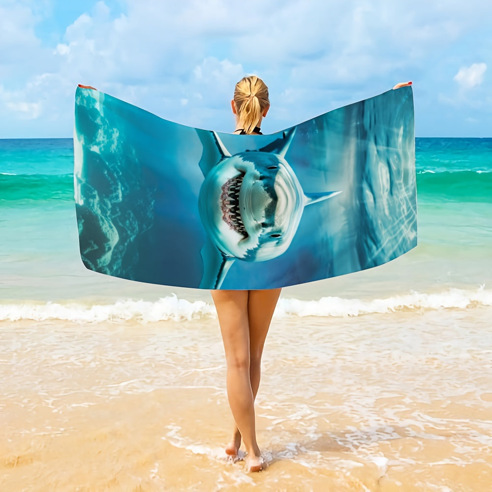 1pc Quick-Dry Microfiber Beach Towel with Vivid Deep-Sea Shark Design - Lightweight, Sand-Resistant, Perfect for Beach, Camping & Hiking - Ideal Gift for Shark Enthusiasts, Beach Blanket