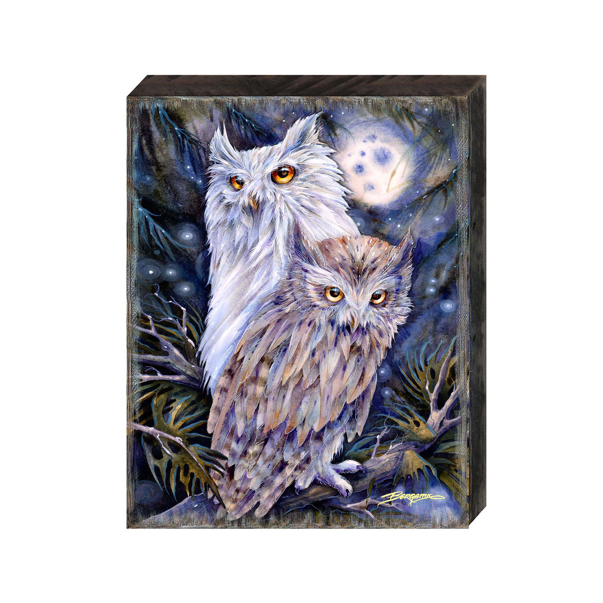 Night Watch Owls Wooden Wall Art by J. Bergsma - Nature Wildlife Decor - 85922902B-JB