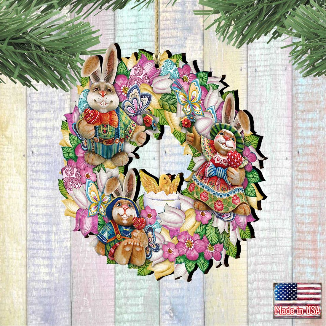 Easter Family Wreath Wooden Ornaments by G. DeBrekht - Easter Spring Decor - 8185301-3