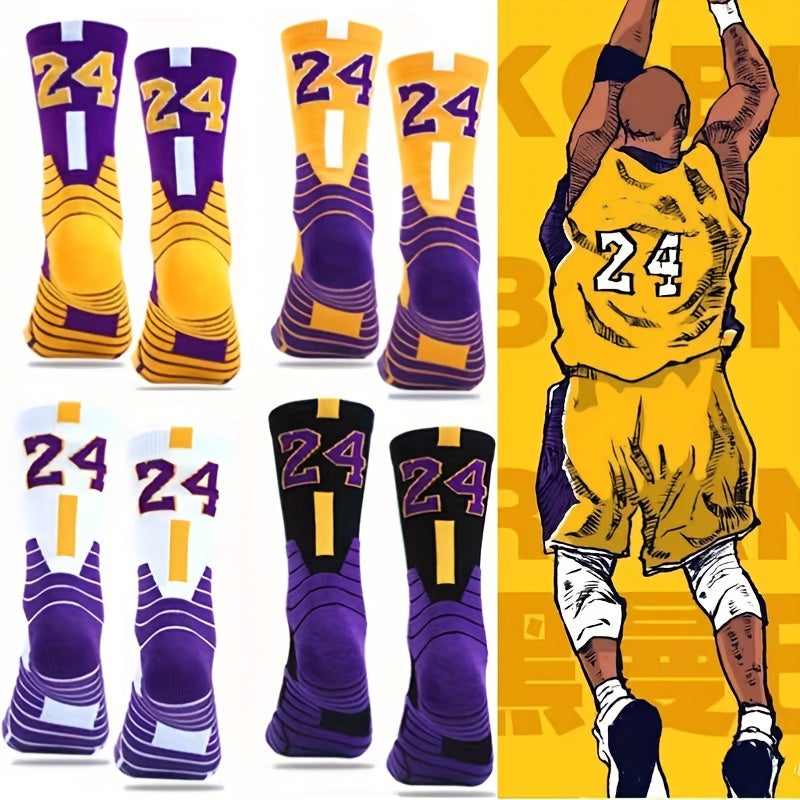 4 Pairs Of Men's Mid Crew #23/24 Sport Socks, Sweat-absorbing Comfy Breathable Socks For Men's Basketball Training, Running Outdoor Activities