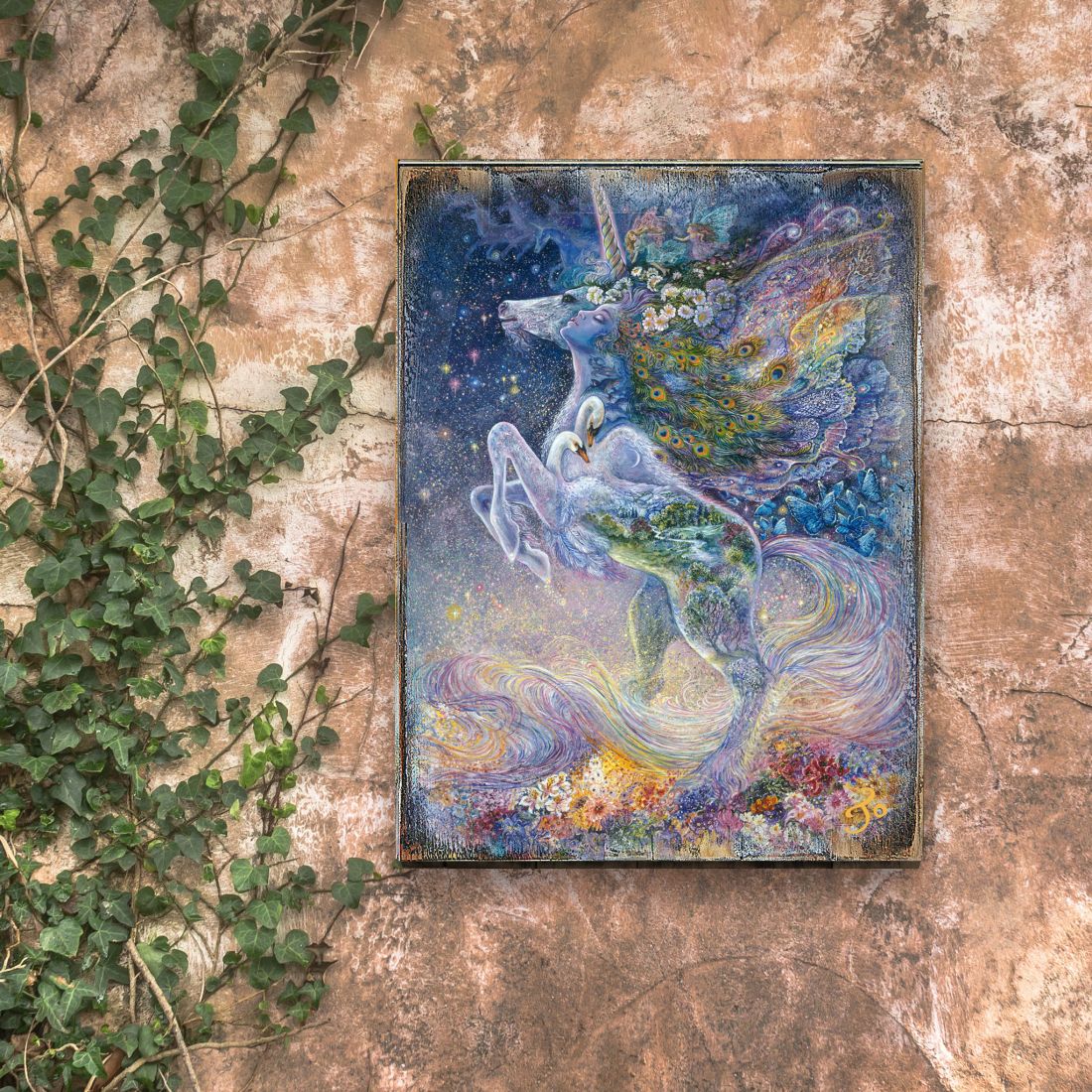 Arte mural de madera de fantasía "Alma de un unicornio" de Josephine Wall - Decoración de fantasía - 852128-JW