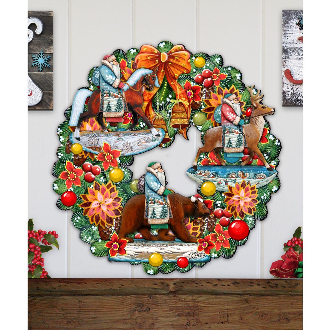 Corona navideña de Papá Noel viajero para puerta de G. DeBrekht - Decoración navideña - 8185307-2H