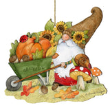 Autumn Decoration Grateful Harvest Gnome with Wheelbarrow and Cornucopia - Handmade Gift by Susan Winget - 8471207-SW