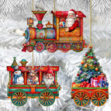 Santa's Train Wooden Ornaments Set of 3 by G. Debrekht - Christmas Decor - 8100199S3