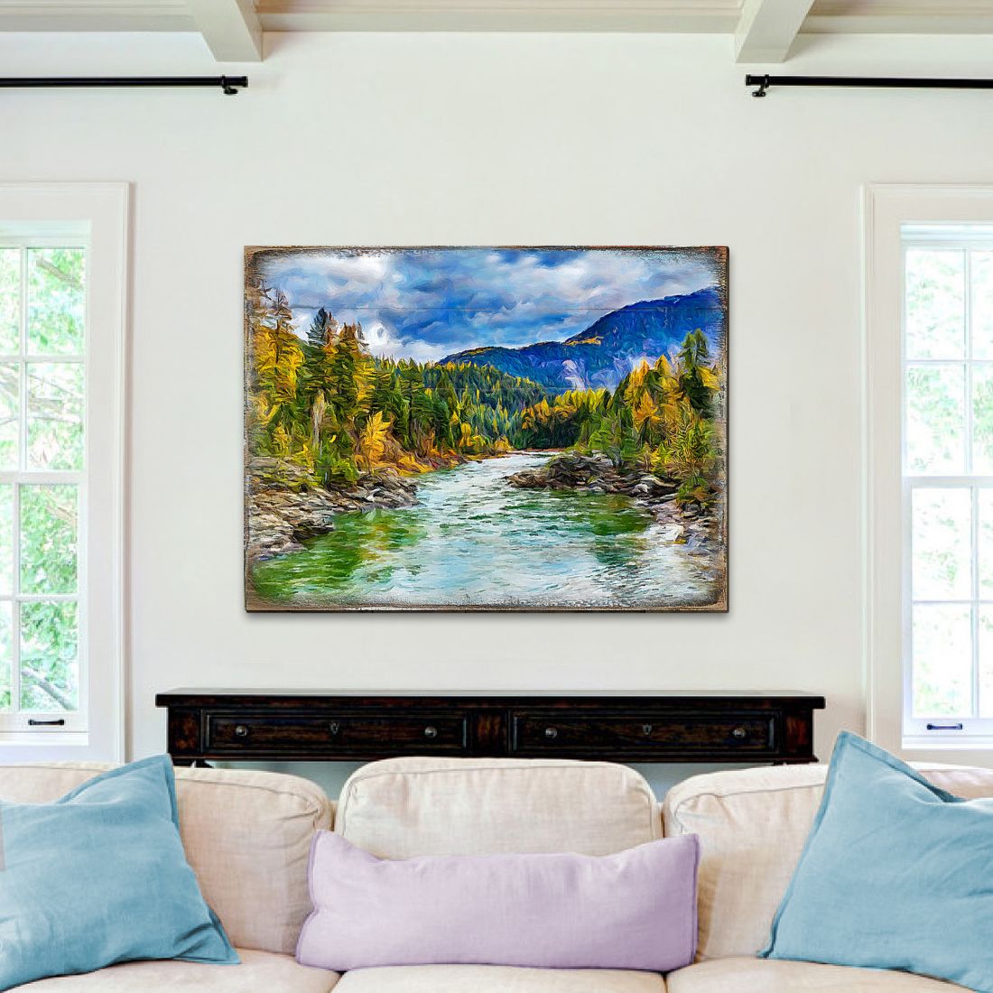 Arte mural de madera con río forestal de Nature Wonders - Decoración natural y de vida silvestre - 95246B