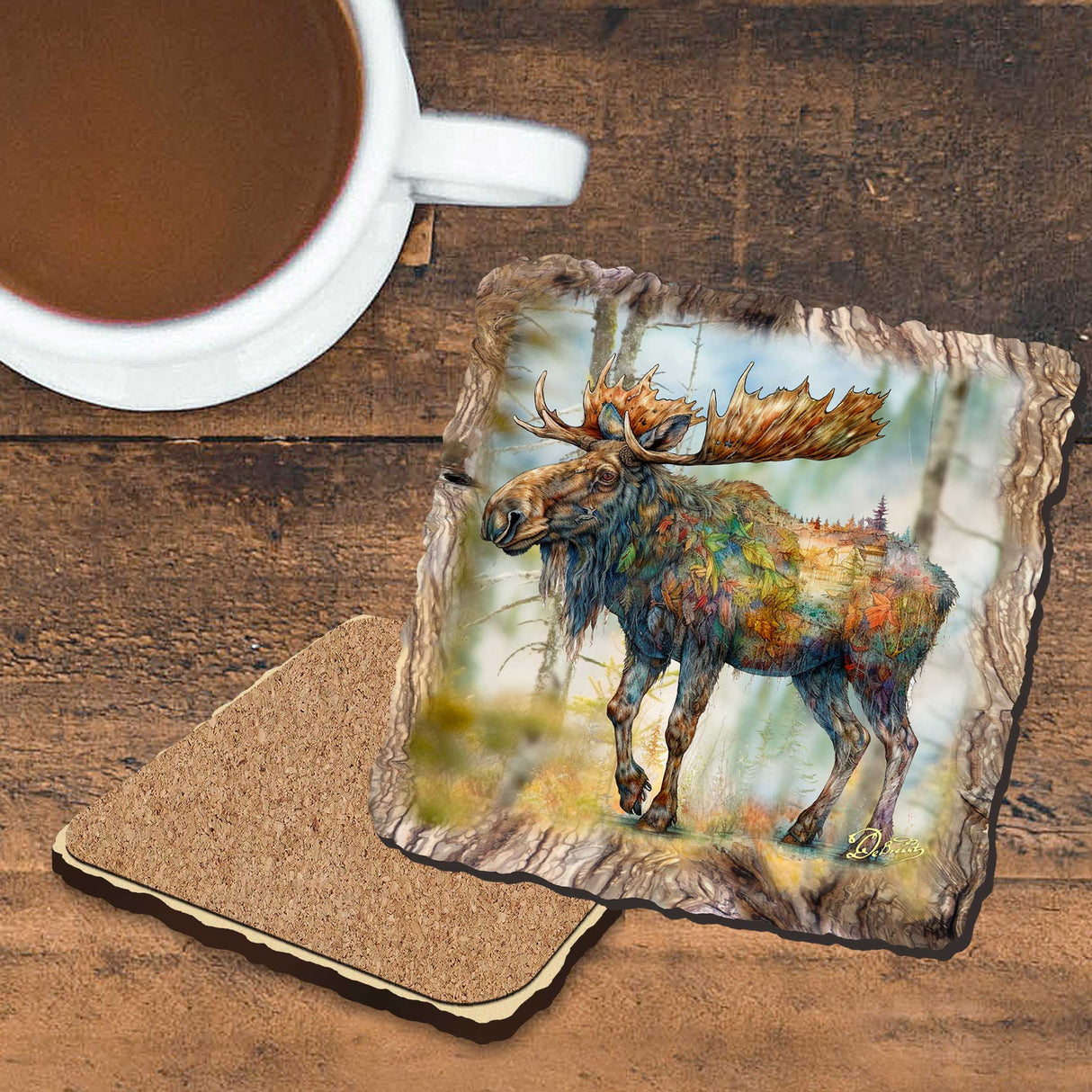 Moose Wooden Cork Coasters Gift Set of 4 by Nature Wonders Nature Wildlife Décor  - 95390C-S4