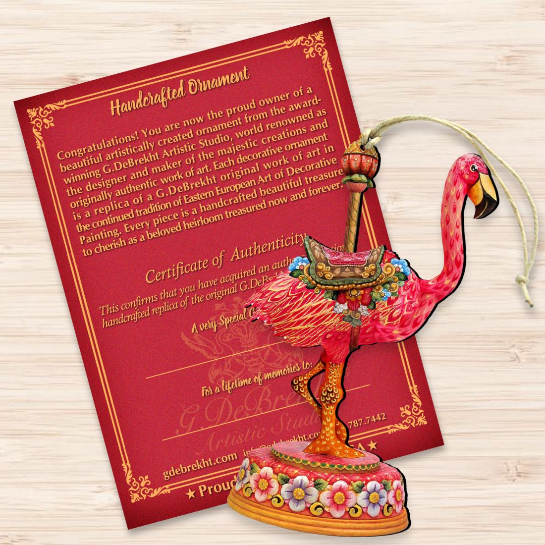 Carousel Flamingo Christmas Wooden Ornaments by G. DeBrekht - Carousel Holiday Decor - 8114035