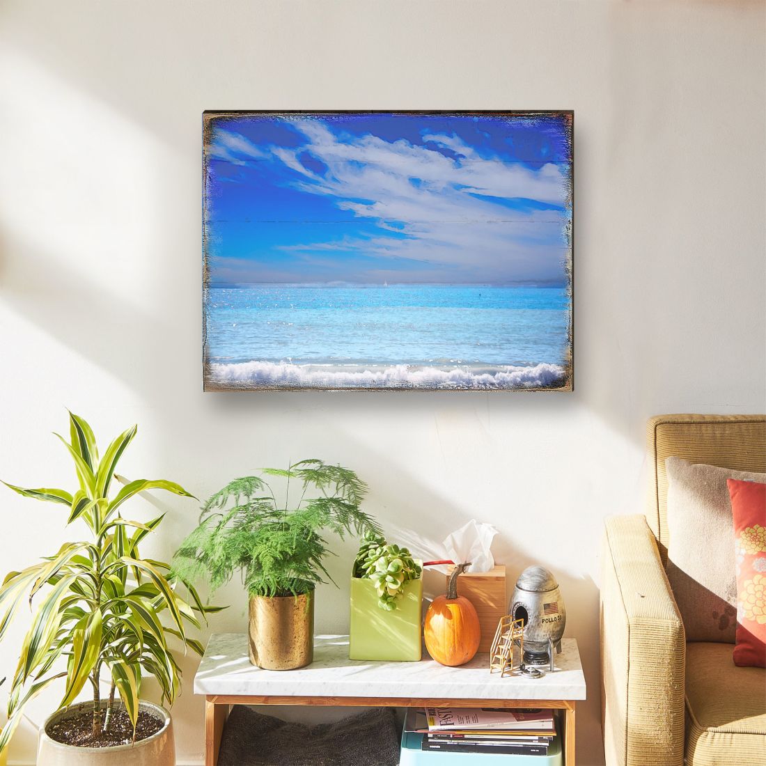 Arte mural costero de madera The Beach Wood de Nature Wonders - Decoración costera con vida marina - 95226-3B