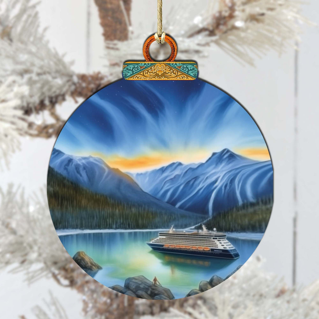 Adornos de madera "Esplendor de las Montañas de Alaska" de G.Debrekht - Decoración navideña con temática de vida silvestre - 870066