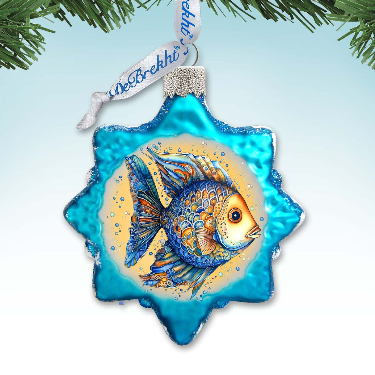 Holiday Coastal Ornament - Azure Fish Keepsake Glass Ornaments by G. Debrekht - Coastal Holiday Decor - 777406