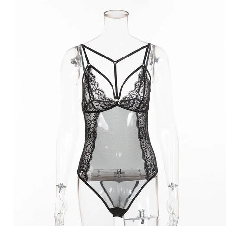 Sexy lingerie lace stitching perspective sexy bodysuit - Lootquake