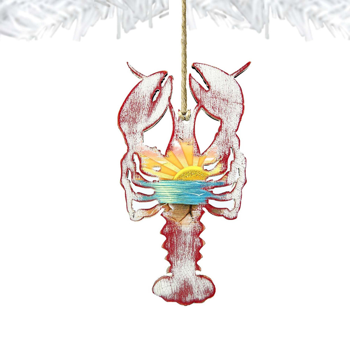 Adornos rústicos de madera con forma de langosta de G. DeBrekht - Decoración navideña costera - 8198538