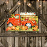 Decoración de puerta de Acción de Gracias con un camión de calabazas y frutas y verduras, por Susan Winget - Decoración de Halloween - 8471202H-SW