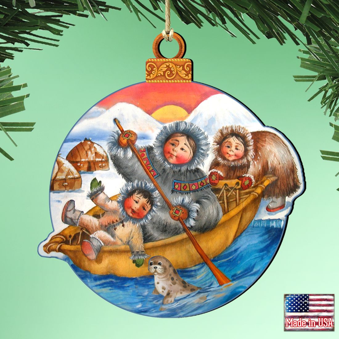North Pole Santa Christmas Wooden Ornaments by G. DeBrekht - Christmas Santa Snowman Decor - 8117418