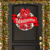 Christmas Wreath Welcome Sign Front door welcome sign Main entrance banner Welcome sign - Wooden front porch decor - 933117H