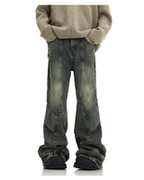 American Retro Distressed Yellow Mud Washed Jeans - Lootquake