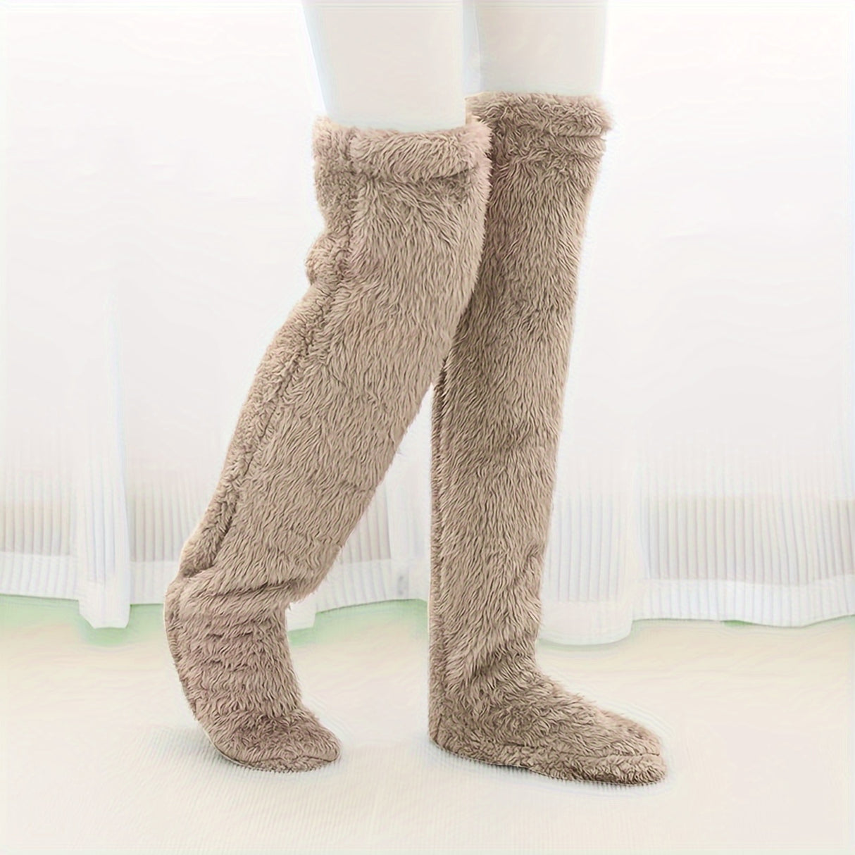 Calcetines afelpados hasta el muslo para parejas: medias de punto cálidas y duraderas por encima de la rodilla, de fácil cuidado.
