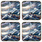 Juego de 4 posavasos de corcho de madera con diseño de cisnes voladores de J. Bergsma - Decoración costera - 8199457C-S4