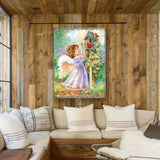 Arte mural de madera "Ángeles cerca" de D. Gelsinger - Decoración navideña para la Natividad - 95678B-DG