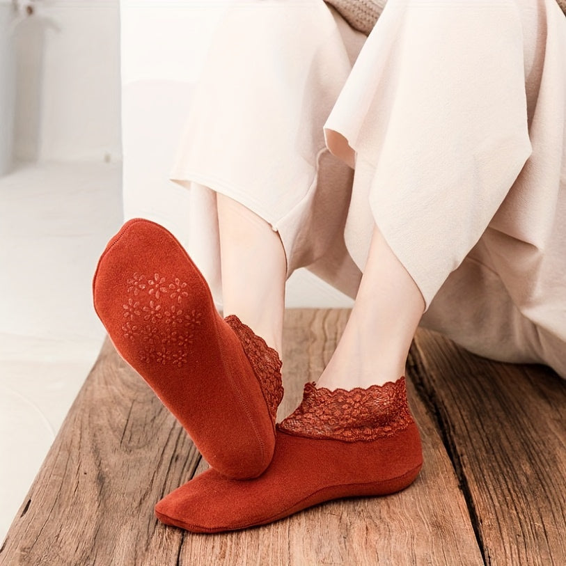 8 pares de calcetines de encaje en contraste, suaves, cómodos y antideslizantes hasta el tobillo, medias y calcetería para mujer.