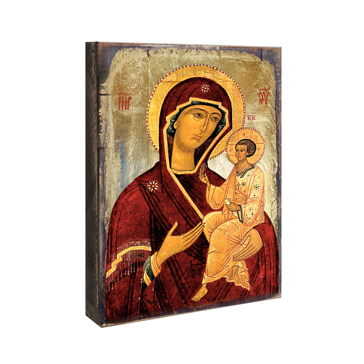 Icono sagrado ortodoxo religioso de madera de la Virgen María, bañado en oro - Decoración inspiradora - 85063