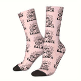 1 Pair of Vibrant Geometric-Patterned Mens Crew Socks - Breathable, Comfy, Casual, Unisex for Outdoor Wearing All Seasons - Soft Polyester Knit Fabric, Novelty Design for Fashion-Forward Guys